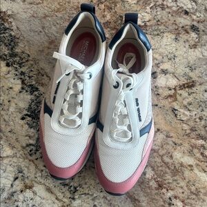 Michael Kors leather Sneakers, white Pink, navy, EUC, 9.5